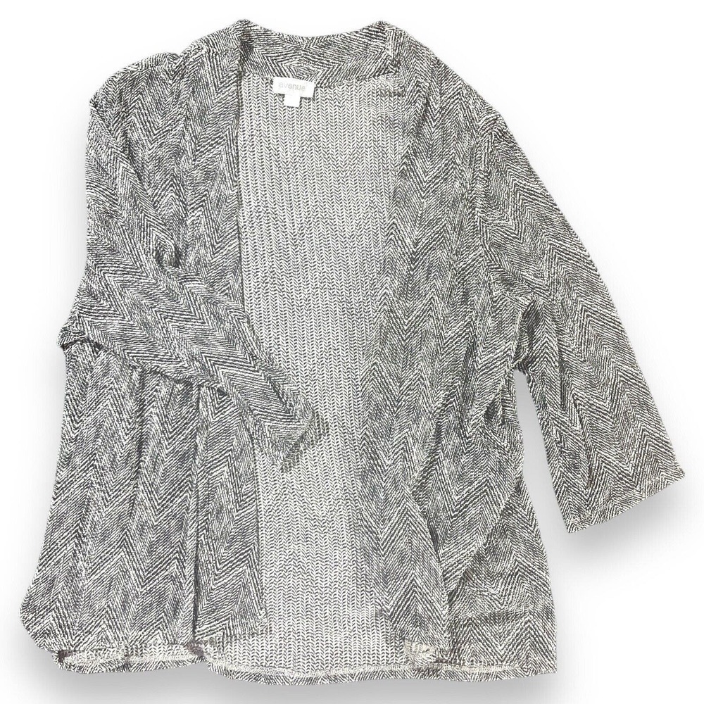 Avenue Womens Plus Size Sweater Black White Open Cardigan 26/28 3X Casual Career
